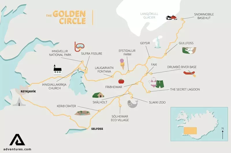Map of Golden Circle attractions